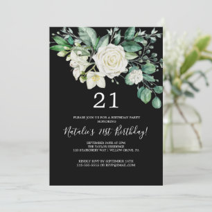 Elegant Magnolia   Black and White 21st Birthday  Invitation