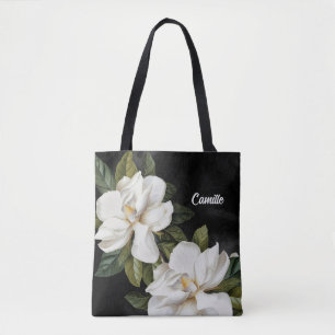 Elegant Magnolia Black and White Personalised  Tote Bag