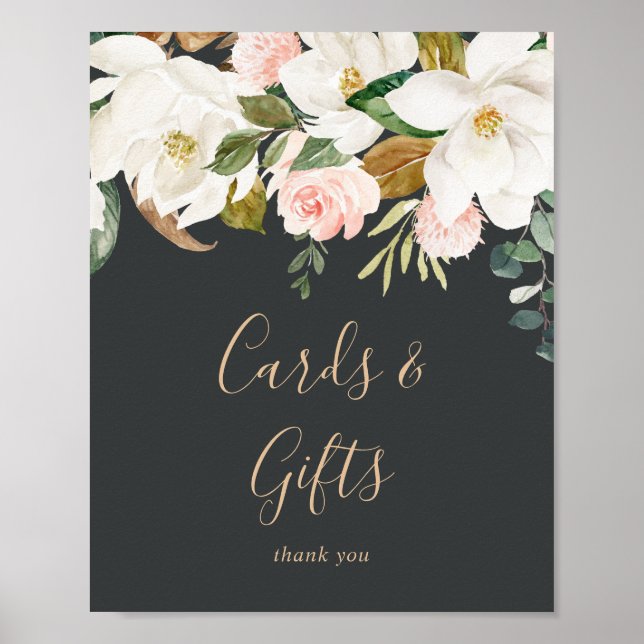 Elegant Magnolia | Black Cards and Gifts Sign (Front)