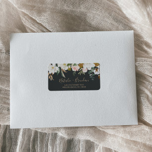 Elegant Magnolia   Black RSVP Address Labels