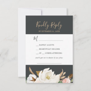 Elegant Magnolia   Black Song Request RSVP Card