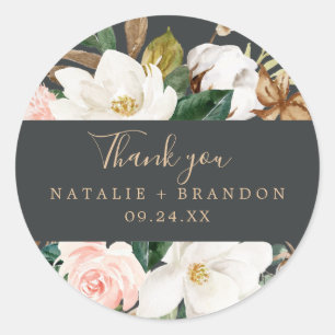 Elegant Magnolia   Black Thank You Favour Sticker