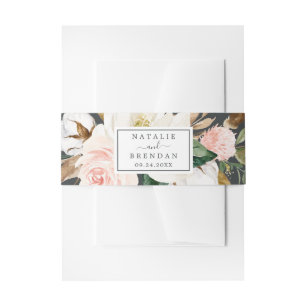 Elegant Magnolia | Black Wedding Invitation Belly Band