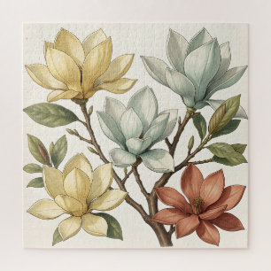 Elegant Magnolia Blossoms Cream Yellow Terracotta Jigsaw Puzzle
