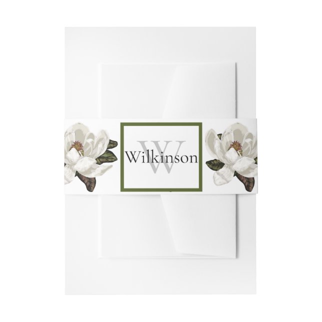 Elegant Magnolia blossoms Invitation Belly Band (Front Example)