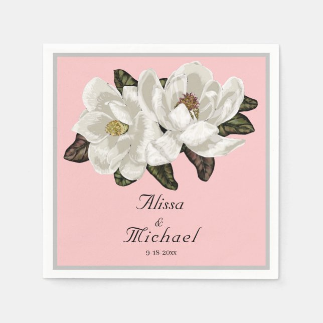 Elegant Magnolia blossoms on pink  Napkin (Front)