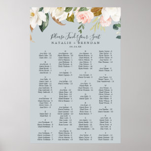 Elegant Magnolia Blue  Alphabetical Seating Chart