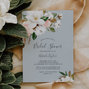 Elegant Magnolia   Blue Grey Bridal Shower Invitation