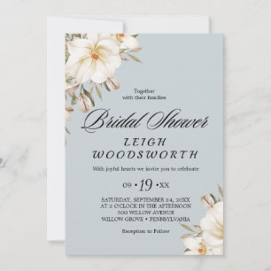 Elegant Magnolia Blue Grey Bridal Shower Invitation