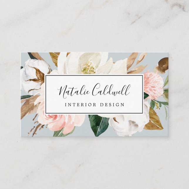 Elegant Magnolia | Blue Grey Business Card (Front)