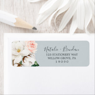 Elegant Magnolia   Blue Grey Return Address Label