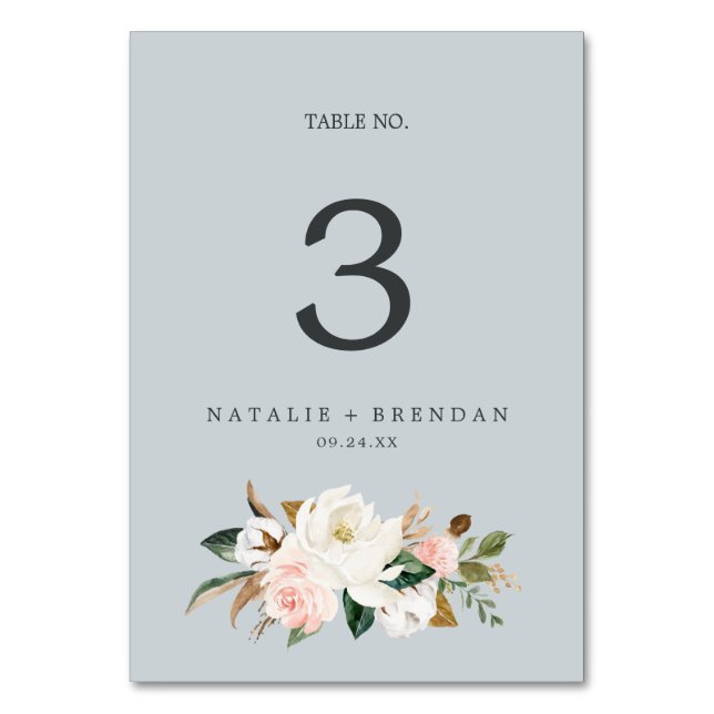 Elegant Magnolia | Blue Grey Table Number (Front)