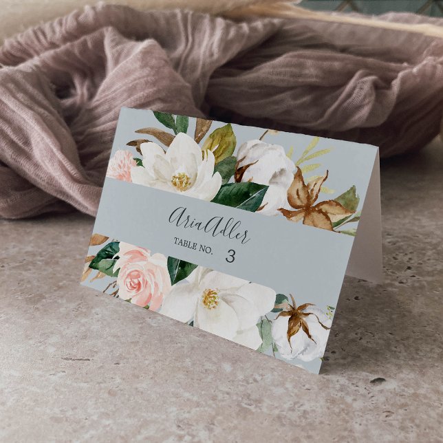 Elegant Magnolia Blue Grey Wedding Place Cards (Creator Uploaded)