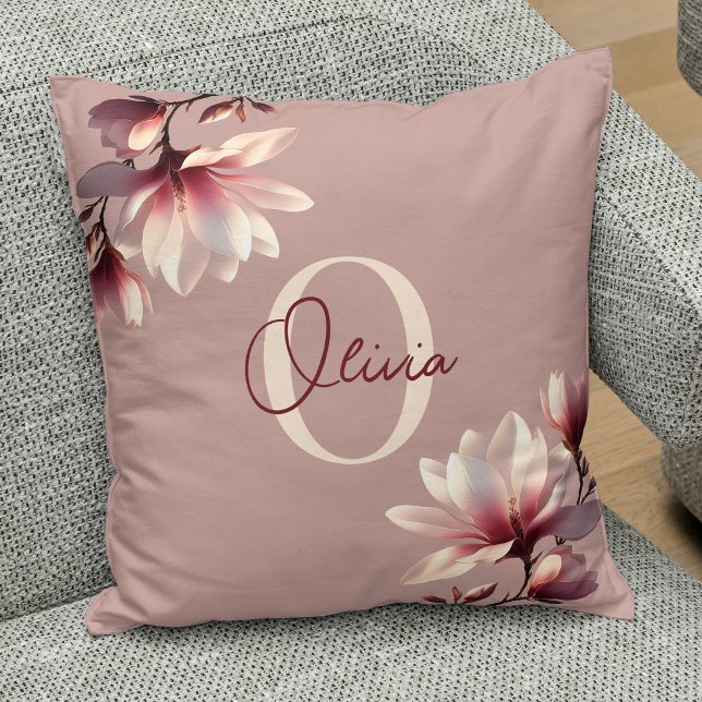 Elegant Magnolia Blush Monogram  Cushion (Creator Uploaded)