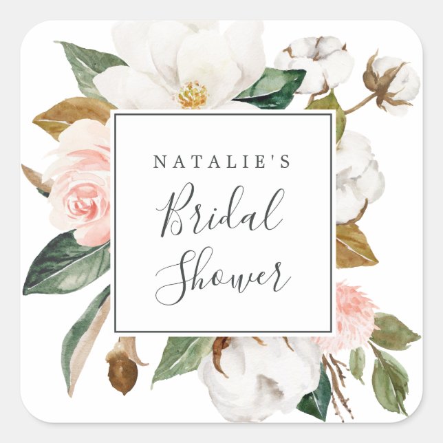 Elegant Magnolia Bridal Shower Envelope Seals (Front)