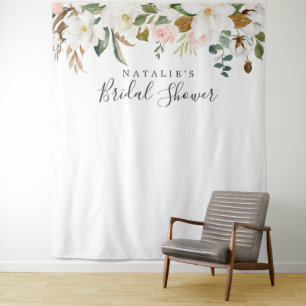 Elegant Magnolia Bridal Shower Photo Prop Backdrop Tapestry