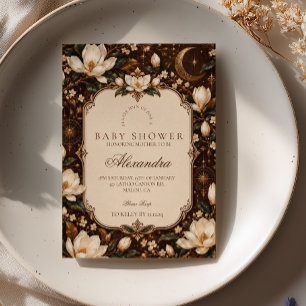 Elegant Magnolia Dark Academia Baby Shower Invitation