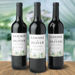 Elegant Magnolia Eucalyptus Personalised Wedding Wine Label