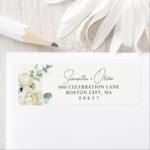 Elegant Magnolia Eucalyptus Script Return Address Label