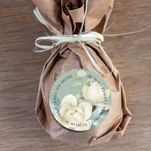 Elegant Magnolia Eucalyptus Thank You Wedding Classic Round Sticker