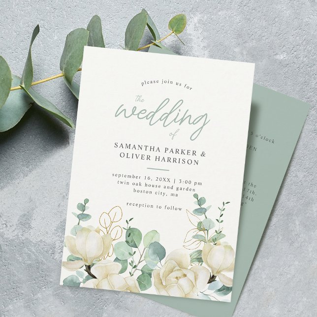 Elegant Magnolia Eucalyptus Wedding Details and Invitation (Elegant Magnolia Eucalyptus Wedding Details and Invitation)