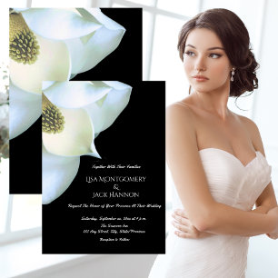 Elegant Magnolia Floral Black and White Wedding Invitation