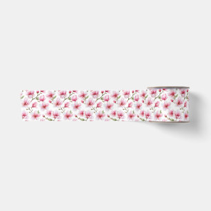 Elegant Magnolia Floral Branch White Satin Ribbon