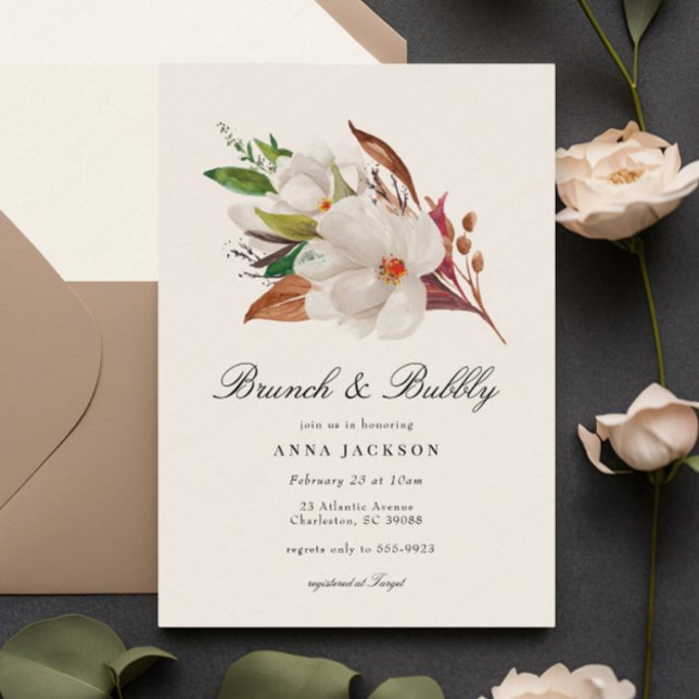 Elegant Magnolia Floral Bridal Brunch Shower Invitation (Creator Uploaded)