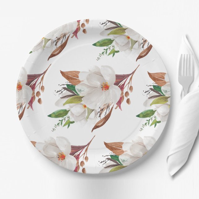 Elegant Magnolia Floral Bridal Shower Paper Plate (Creator Uploaded)