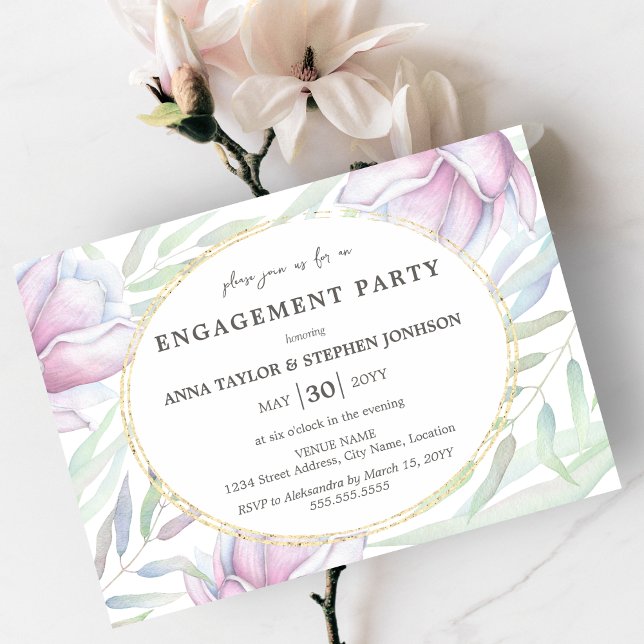 Elegant Magnolia Floral Engagement Party Invitation (Creator Uploaded)