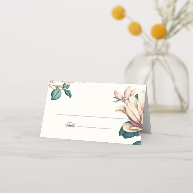 Elegant magnolia floral folded place card (Front)