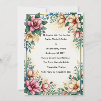 Elegant Magnolia Floral Wedding Invitation