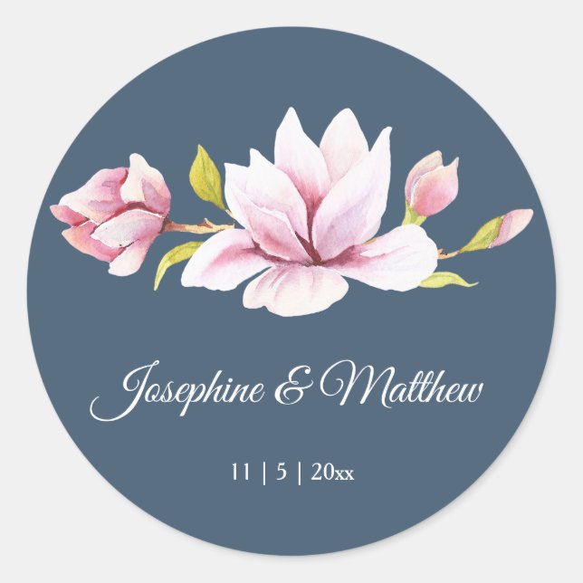 Elegant Magnolia Floral Wedding Stickers (Front)