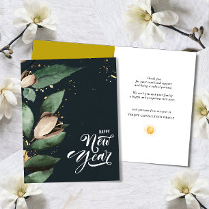Elegant Magnolia Gold Confetti Foliage Corporate  Holiday Card
