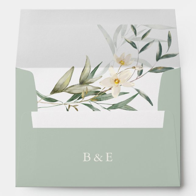 Elegant Magnolia Greenery Wedding Envelope (Back (Bottom))