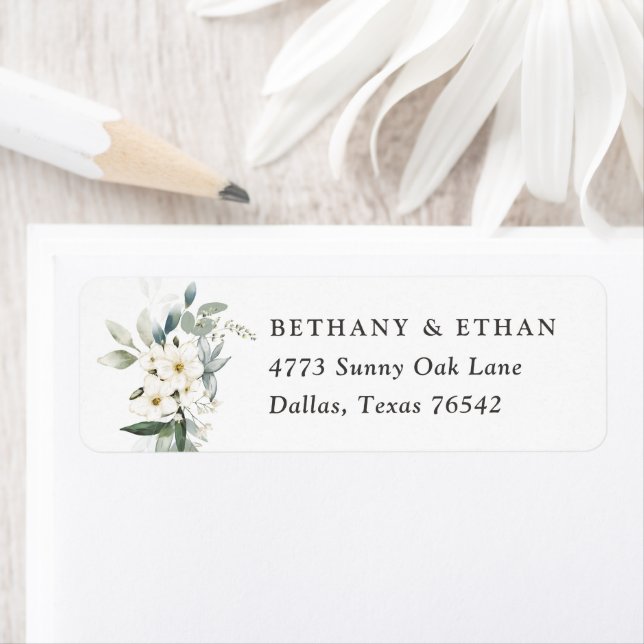 Elegant Magnolia Greenery Wedding Return Address Label (Insitu)