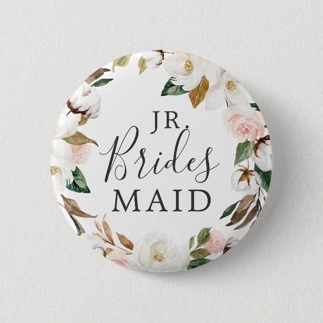 Elegant Magnolia Jr. Bridesmaid Bridal Shower 6 Cm Round Badge (Front)
