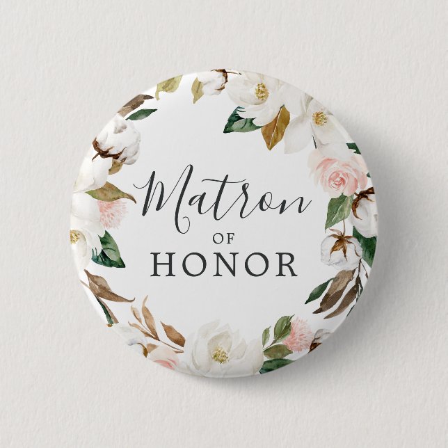 Elegant Magnolia Matron of Honour Bridal Shower 6 Cm Round Badge (Front)