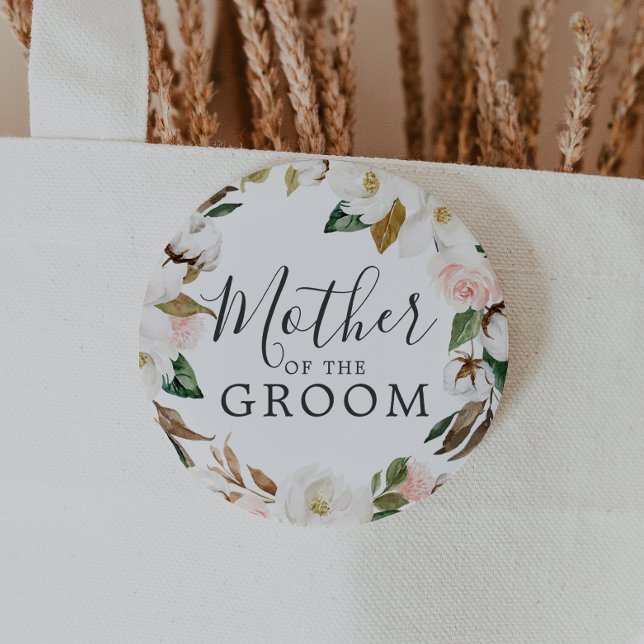 Elegant Magnolia Mother of the Groom Bridal Shower 6 Cm Round Badge (Creator Uploaded)