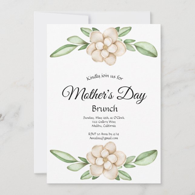 Elegant Magnolia Mother's Day Brunch Invitation (Front)