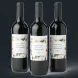 Elegant Magnolia | Pairs Well Bridesmaid Proposal Wine Label<br><div class="desc">This elegant magnolia pairs well bridesmaid proposal wine label is perfect for a modern classy wedding. The soft floral design features watercolor blush pink peonies, stunning white magnolia flowers and cotton with gold and green leaves in a luxurious arrangement. Customise the wine bottle labels with the name of the bride....</div>