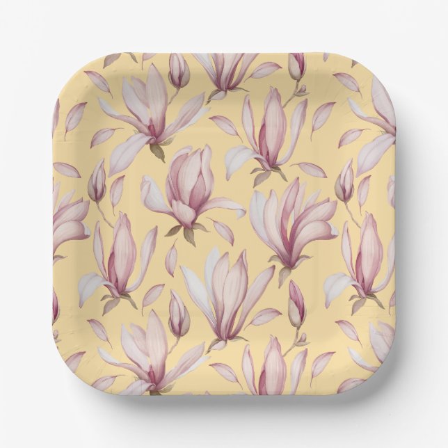 Elegant Magnolia Paper Plate (Front)