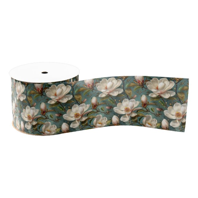 Elegant Magnolia Pattern Grosgrain Ribbon (Spool)