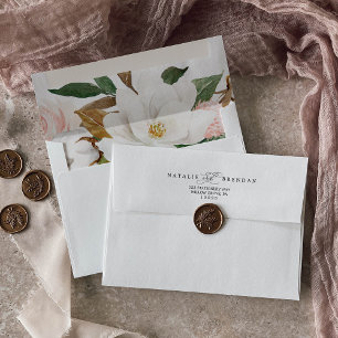 Elegant Magnolia Romantic Calligraphy Wedding Envelope