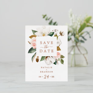Elegant Magnolia   Rose Gold Foil Save the Date Invitation Postcard