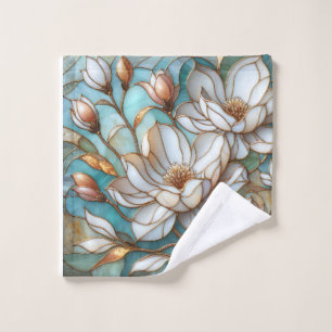 Elegant Magnolia Stained Glass Floral Mosaic Art Wash Cloth