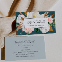 Elegant Magnolia | Teal and White Business Card