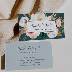 Elegant Magnolia   Teal and White Business Card