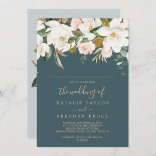 Elegant Magnolia   Teal Guest Name Wedding Invitation