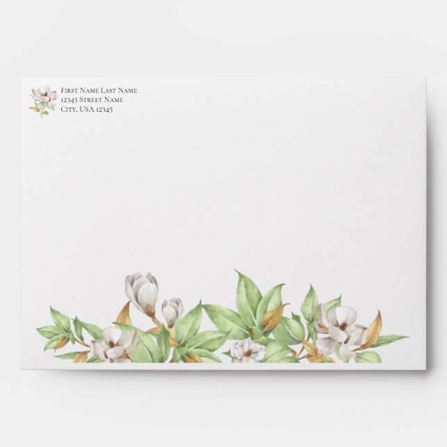 Elegant Magnolia Watercolor Envelope (Front)
